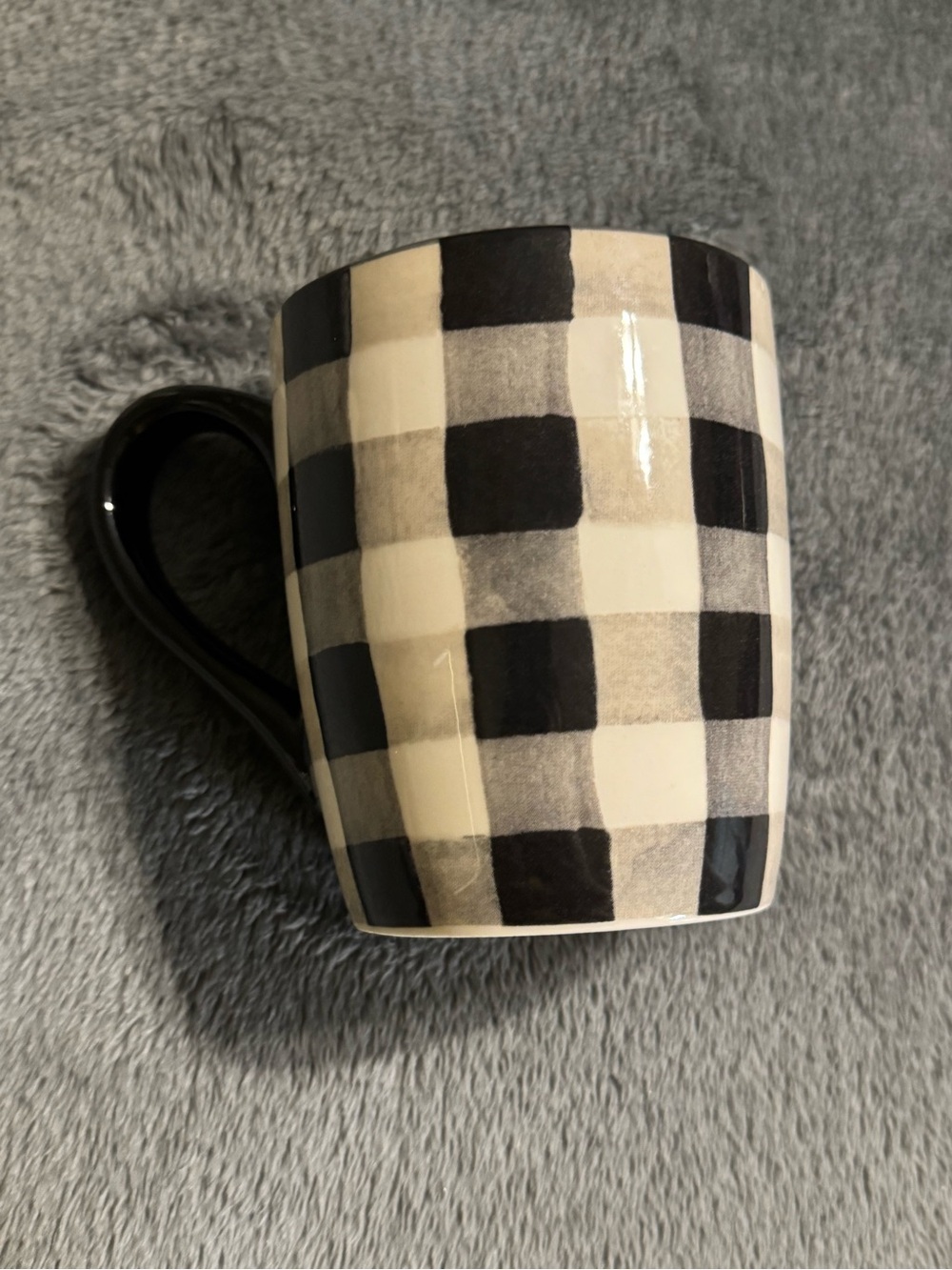 Robert Stanley Black & White Buffalo Plaid 16oz Ceramic Coffee Tea Mug Cup